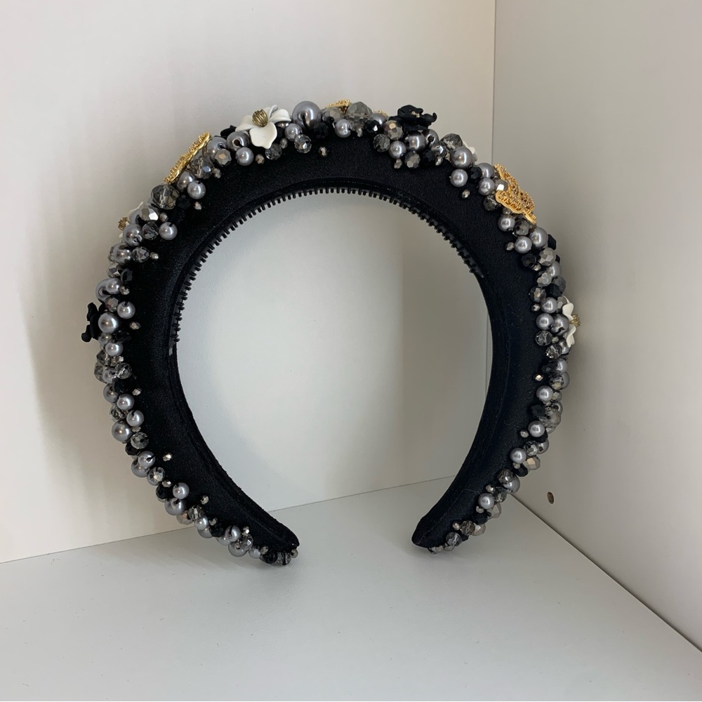 Elegant Black and Gold Embellished Headband